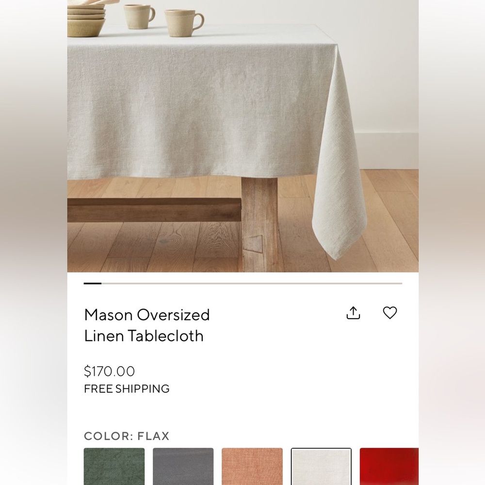 NWT Pottery Barn Mason Linen Tablecloth